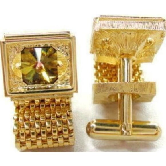 Rivoli Mesh Wraparound Rhinestone Crystal Bullet Cuff Link Men Vintage Cufflinks - Picture 1 of 4